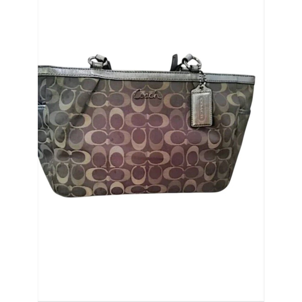 Coach Gallery Signature Tote / Purse #17676 Shimmery Silver Gray